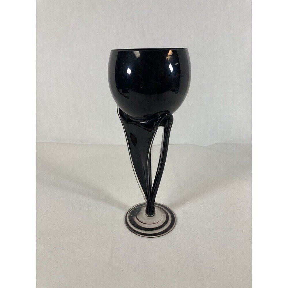 Jozefina Krosno Art Glass Black Swirl Stemmed Goblet Candle Holder Poland Vtg 9” - Picture 5 of 12